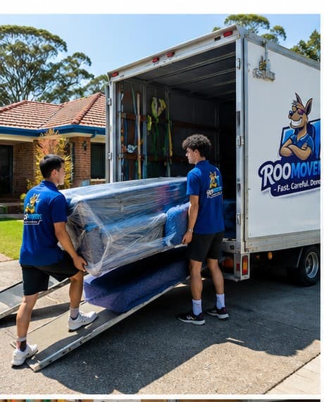 Roomovers crew loading furniture into a moving truck